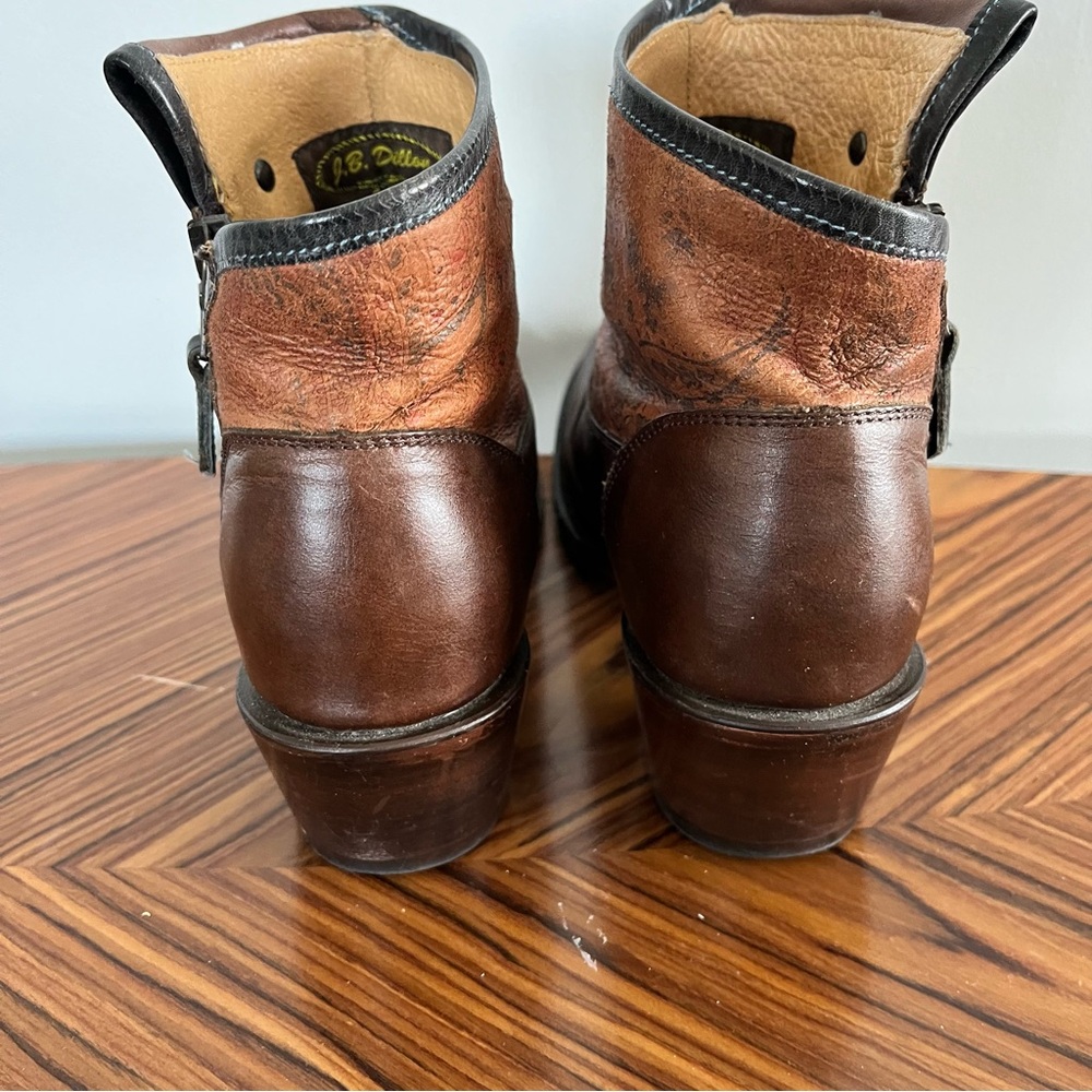 J.B. Dillon Western Cowboy 2 Tone Brown Leather Ankle Boots with Side Zip 7 1/2 - Picture 9 of 17